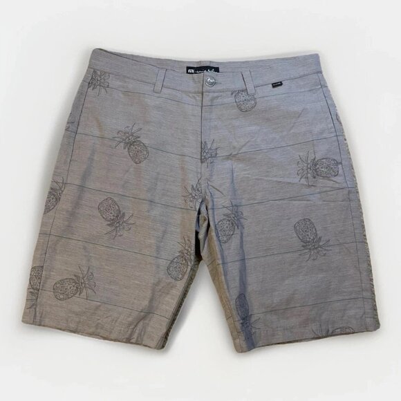 Travis Mathew Golf Shorts Mens 36 Gray Pineapple AOP Striped Beach Summer Preppy - Picture 1 of 9